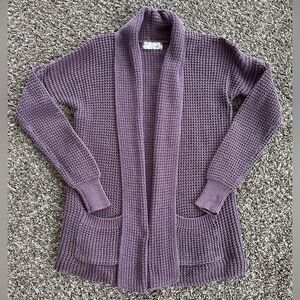 Pink Rose Women's Purple waffle-Knit Cardigan, patch pockets - size small